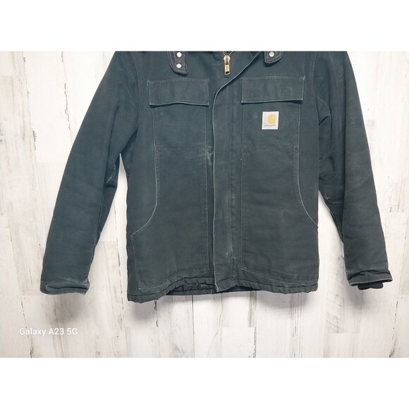 Carhartt Jacket Black Arctic Lined Heavy Canvas Chore Work Coat C03 with Hood - Picture 2 of 9
